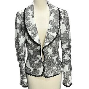 Alberto Makali Blazer Jacket Womens S White Black Floral Lace Trim Y2K Romantic
